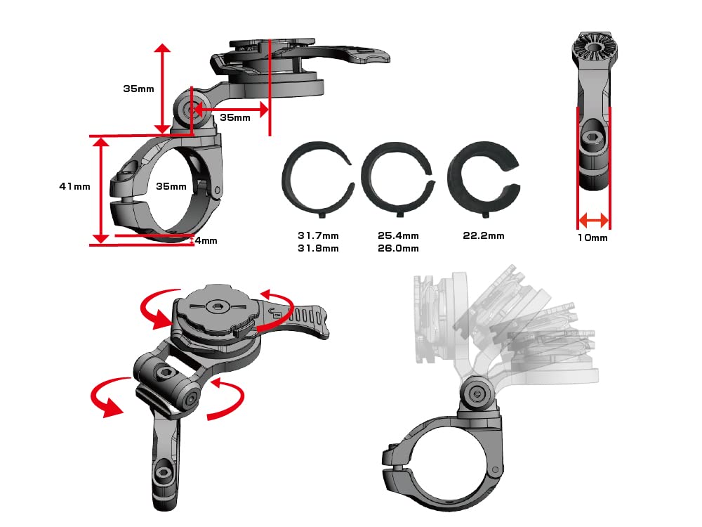 Handlebar Mount PRO Separate Dedicated Case Compatible with Handlebars of For Bicycles [RecMount Plus] [R+Bar0035] "Mount Only, Required"