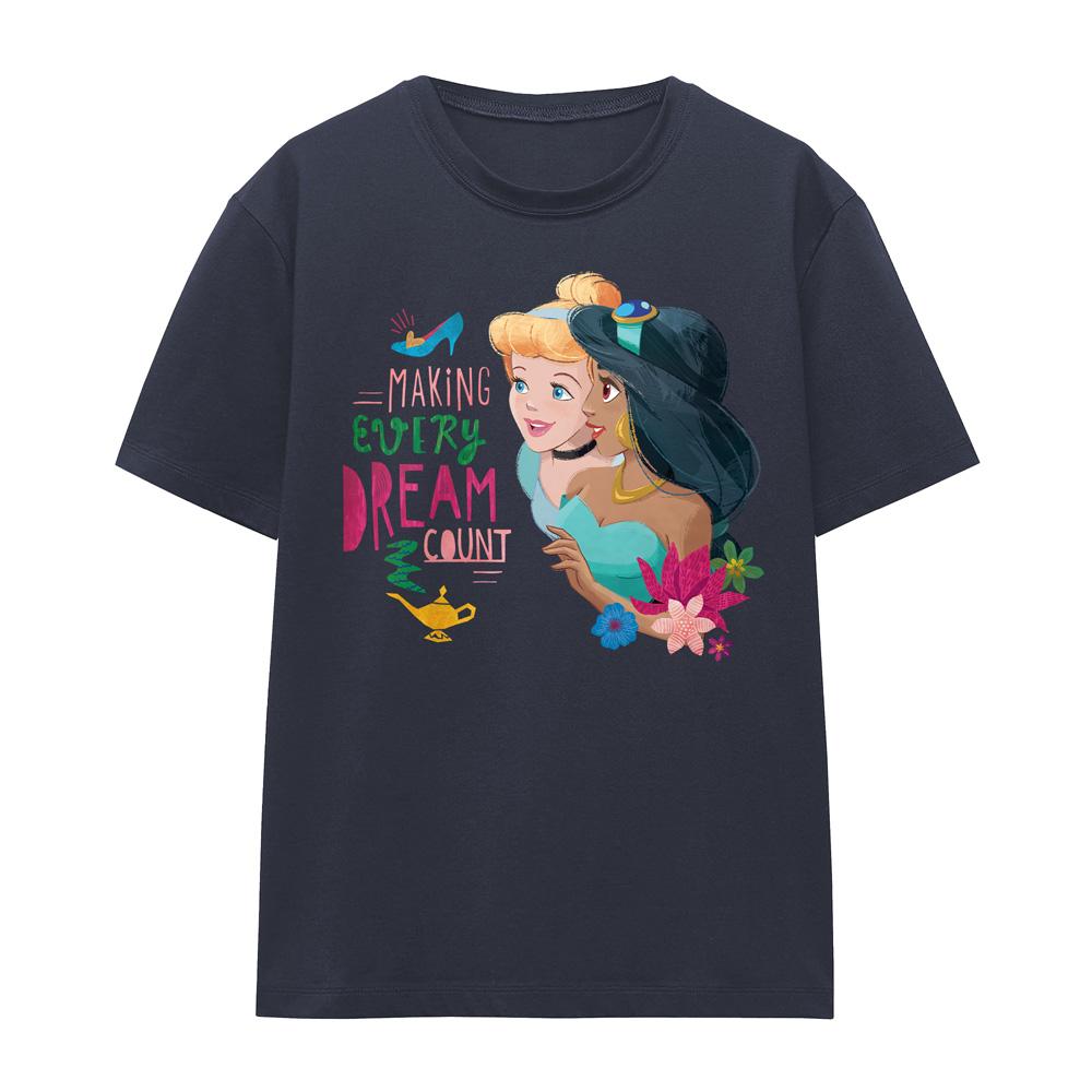 Disney Princess Womens/Ladies Making Every Dream Count Cinderella & Jasmine T-Shirt
