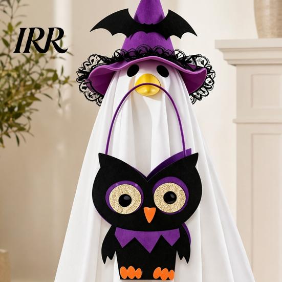 Felt Halloween Goose Statue Ghost Costume, Wizard Hat, Cape, Pumpkin Candy Soft Fabric Decor Bag, Outdoor Yard Decoration for or Garden Display