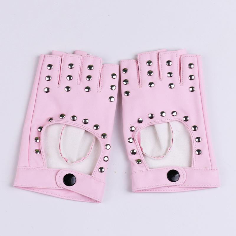 Women's Dance Half Finger Gloves Performance Short Cyberpunk Rivet Pole Dance Dew Finger Street Dance Nightclub Leather Gloves