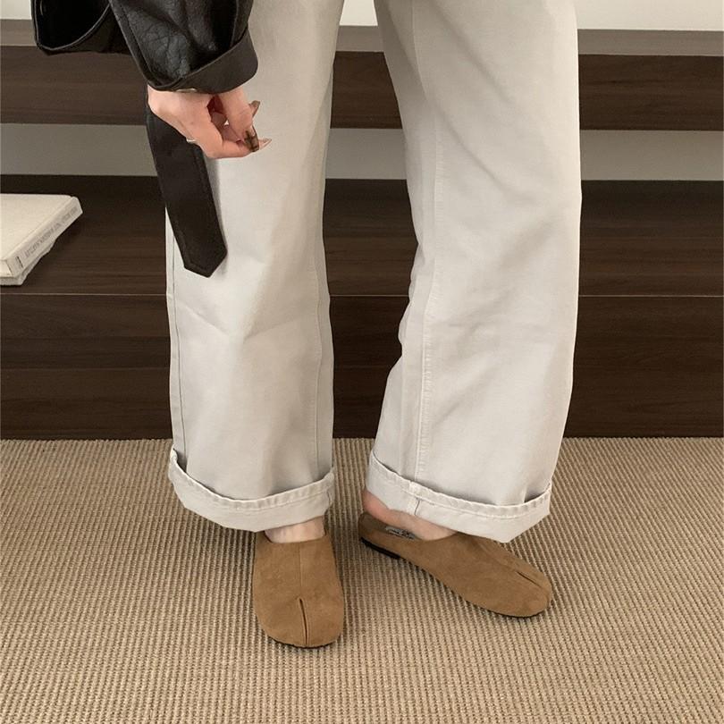 Suede Fake Split Toe Bag Head Half Slippers Women's 2025 Autumn and Winter New Versatile Soft Bottom Lazy One Pedal Velvet Cotton Mop