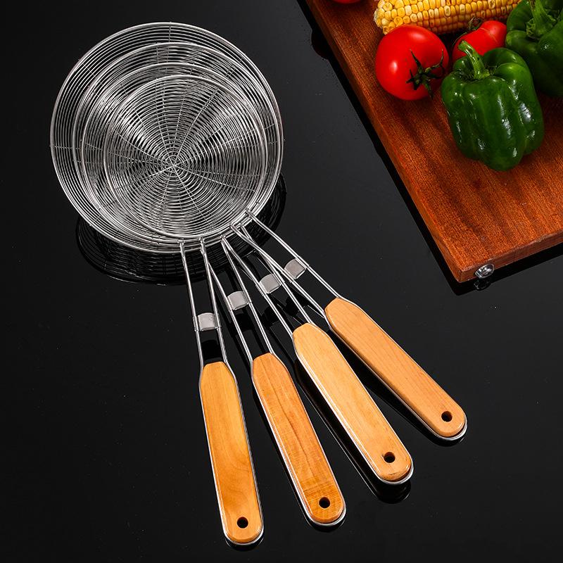 Stainless Steel Colander Strainer with Wooden Handle Hot Pot Oil Filter Skimmer Mesh Sieves Scoop Kitchen Utensils