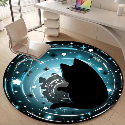 1pc Cat Galaxy Office Round Area Rug, Under Office Chairs Bedroom Living Room Home Decor, Room Deco