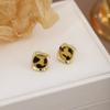 Retro Leopard Print Square Small Stud Earrings, Hong Kong Style Maillard Light Luxury Fashion Temperament Earrings