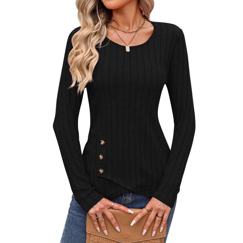 

Женские осенне-зимние облегающие футболки с круглым вырезом и длинными рукавами на талии для женщин XXL чёрный