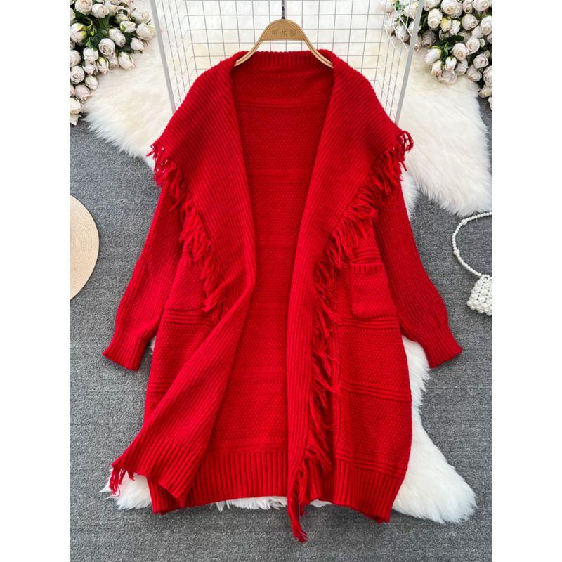 Elegant Mid Length Long Length Tassel Sweater Casual Cape and Shawl