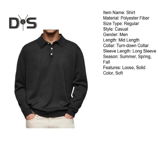 Men Spring Autumn Shirt Buttoned Turn-down Collar Loose Pure Color Full Sleeves Pullover Casual Formal Streetwear Top for Daily Life Parties Travel