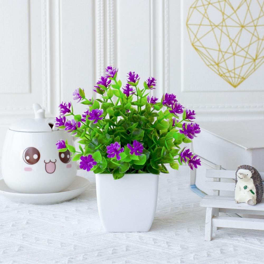 White Artificial Potted Flowers Plastic Fake Flower Bonsai  Indoor Decoration