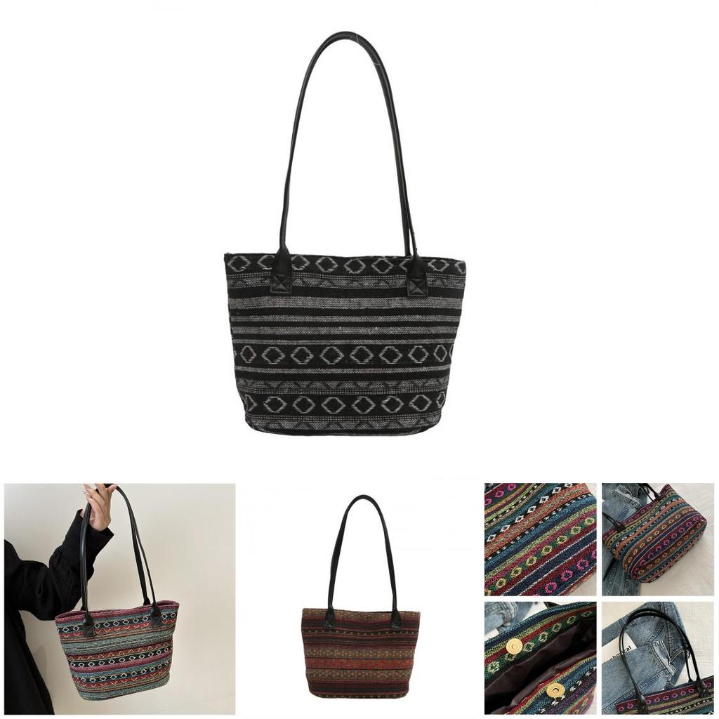 Ethnic Style Tote Bag For Women Large Capacity Summer Fashion With Zipper Closure For Daily Use