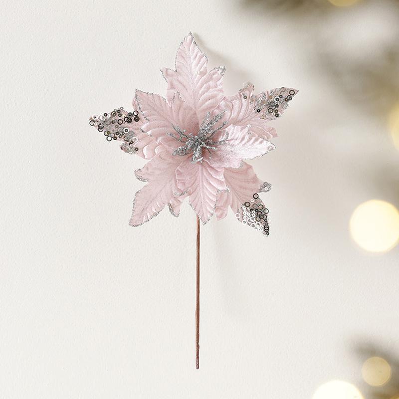 

Glitter Sequin Artifical Christmas Flowers Merry Christmas Tree Decor Happy New Year Ornaments Xmas Fake Flowers Decorations