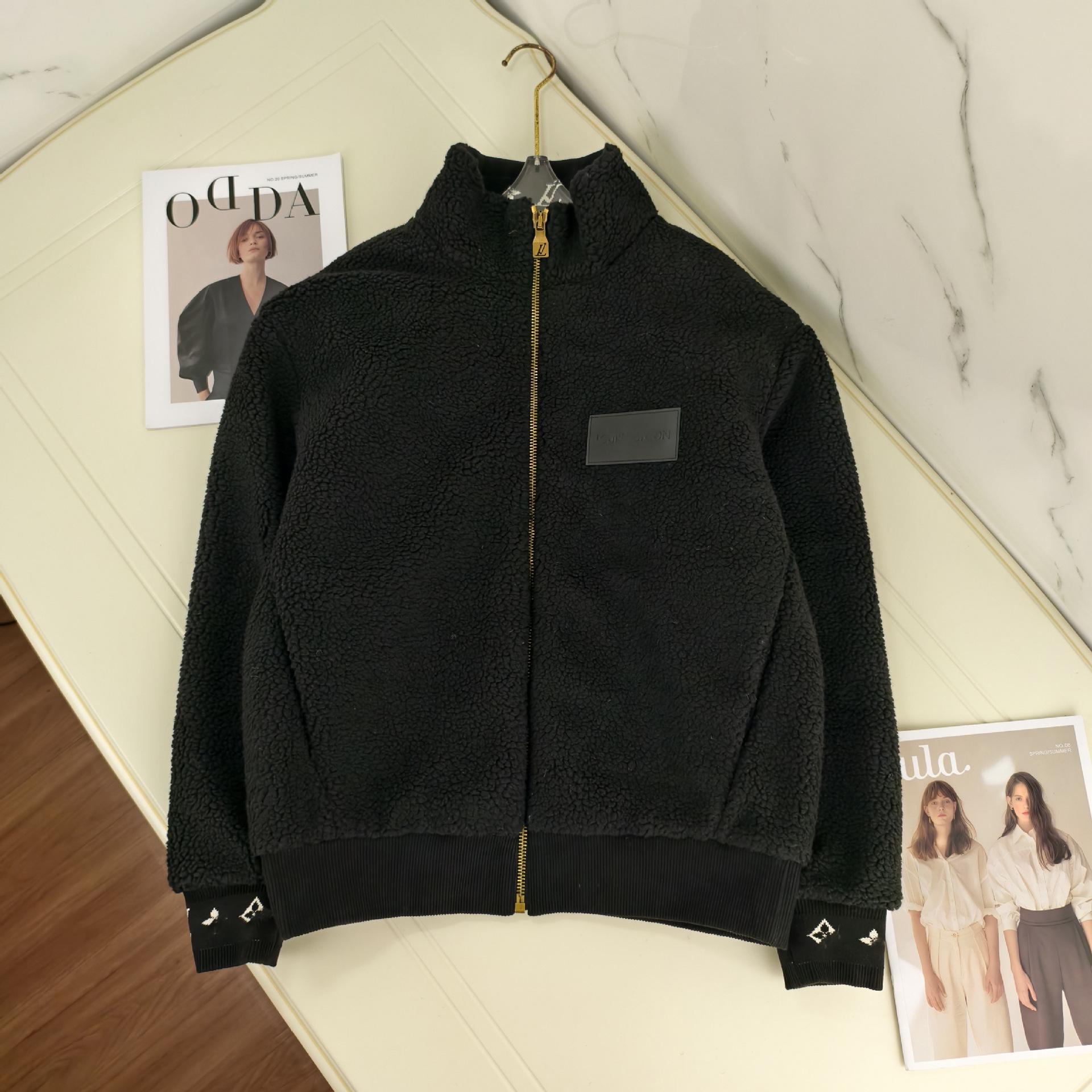 

Correct Version 25 Autumn/Winter Lambswool Leather Patch Stand Collar Jacket XL чорний