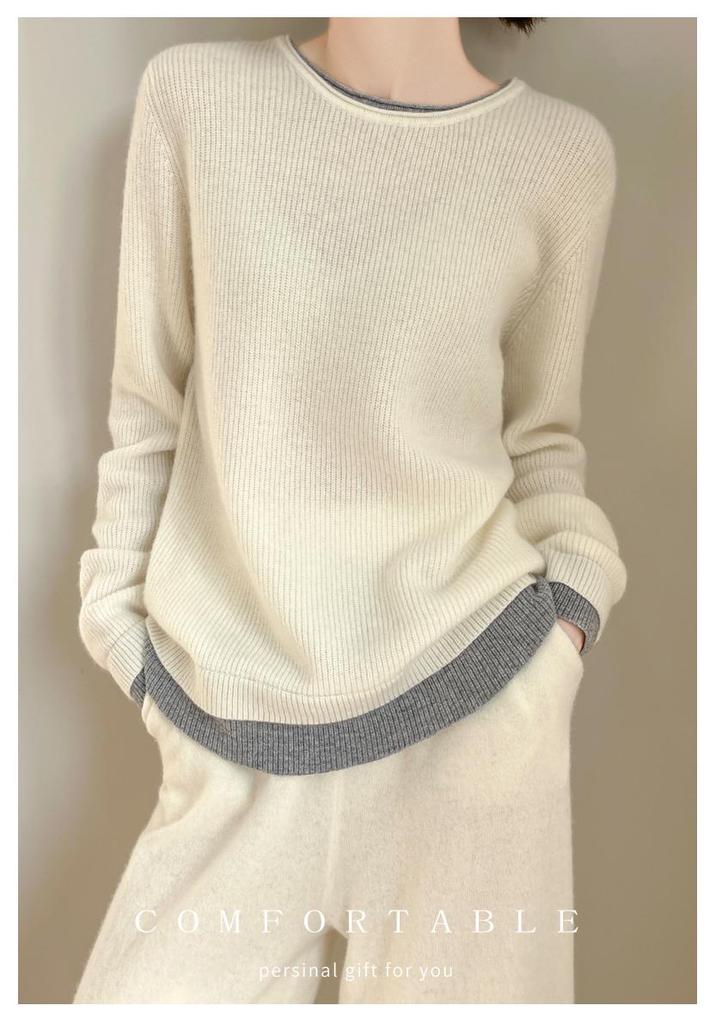 Women's 100% Wool Suit: Stylish Two-Piece Autumn/Winter Versatile Sweater & Pants Set