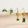 4PCS Fashion Green Crystal Zircon Stainless Steel Hoop Earrings Set For Women Daily Versatile Square Earring Piercing Jewelry