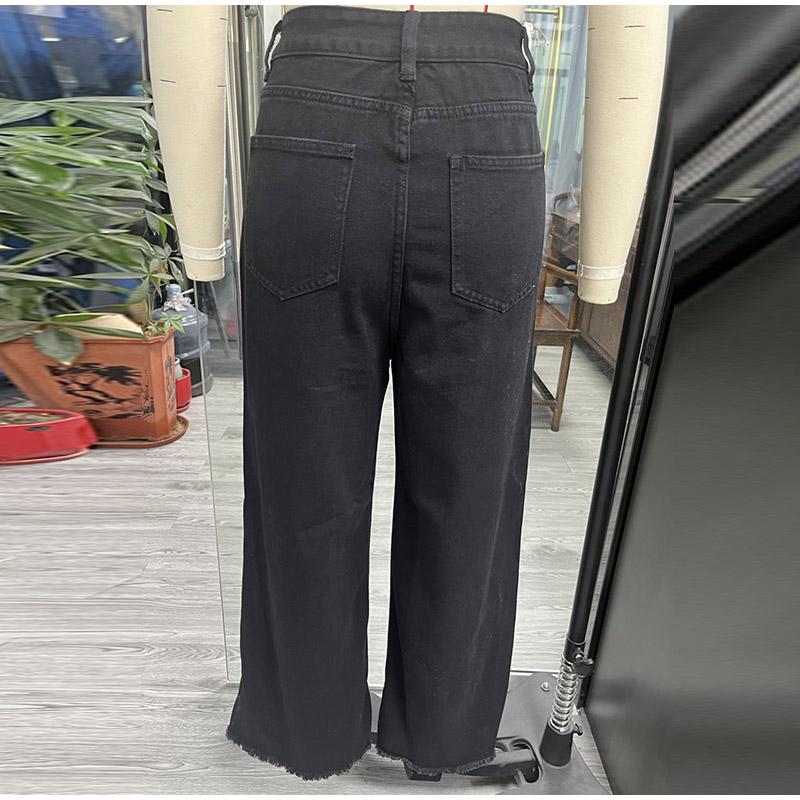 Jeans Women Pearls Wide Leg Pants High Waist Washed Distressed Tassels Spliced Pockets Vintage Denims 2025 Streetwear Trousers