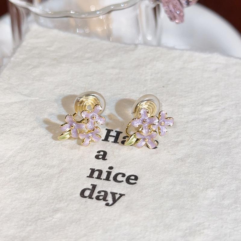Summer small fresh oil dripping flower earrings fashionable and sweet temperament versatile earclips niche sweet and advanced earrings