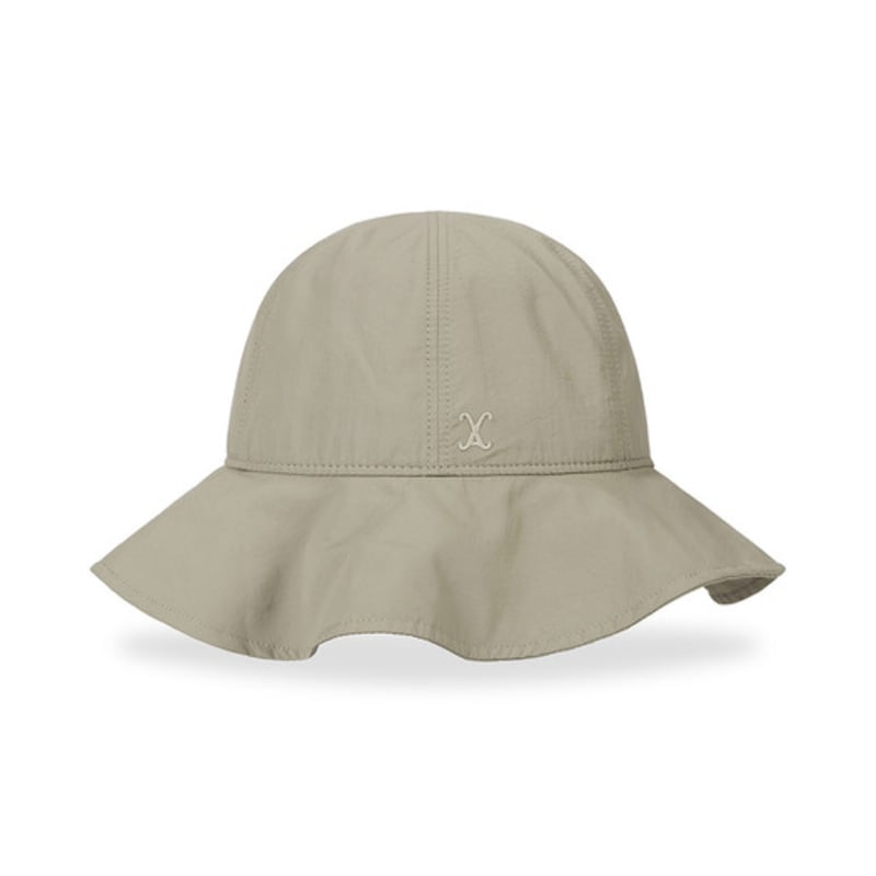 VARZAR VA Curved Logo Round Frill Bucket Hat Beige