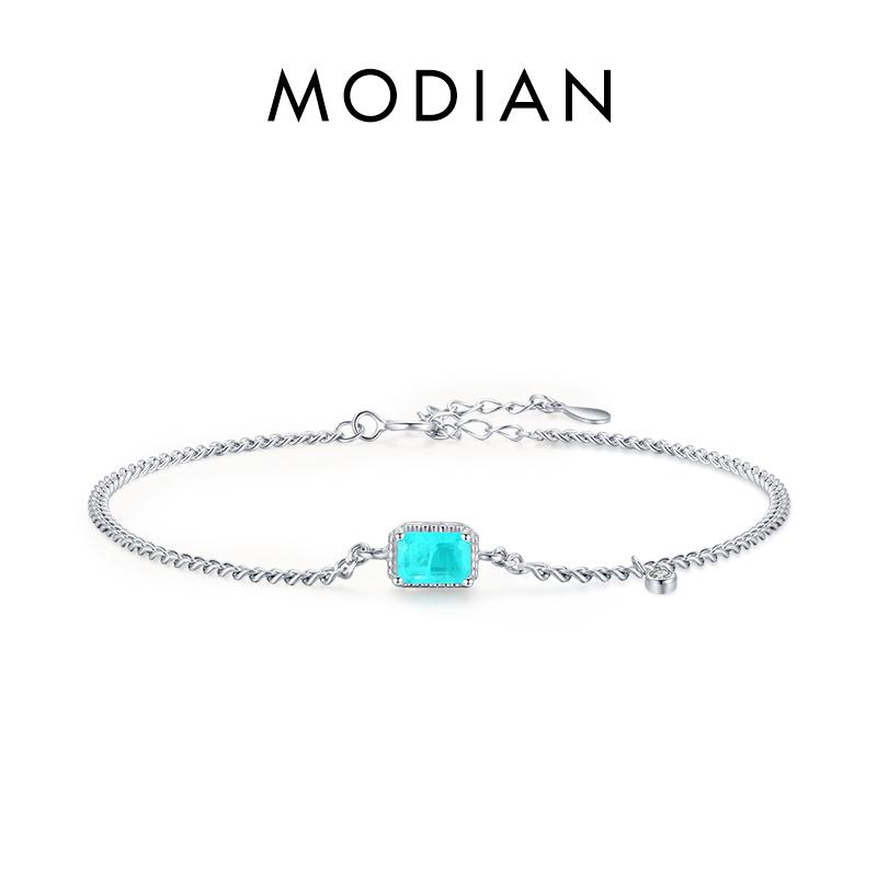 

Modian Стерлингового Серебра 925 Элегантный Прямоугольный Турмалиновый Браслет Модная Цепочка Для Женщин Свадебные Украшения Подарки серебряный
