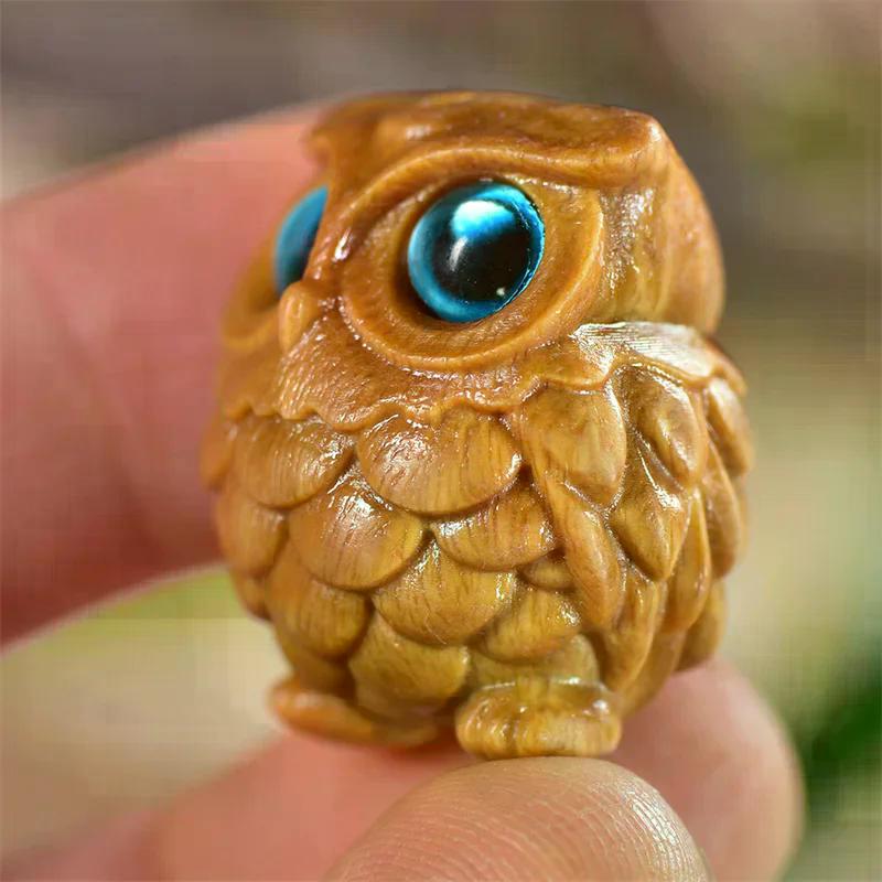 Mini Wood Carving Owl, Green Sandalwood Ornaments, Lovely Creative DIY Pendant, Table Decoration, Children's Commemorative Gifts