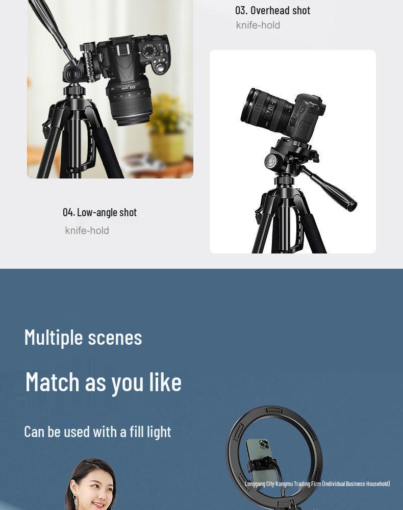 Víceúhlový držák telefonu s přisvětlením pro streamování, selfie a video