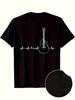 Guitar & Heartbeat Pulse Music Theme T-shirt - Black with White Graphic Print