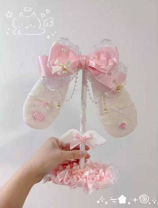 Nuevo Lindo Soporte para Auriculares con Alas de Ángel Personalizado con Lazo de Encaje Rosa Soporte para Auriculares Decoración de Escritorio Kawaii para Exhibición de Auriculares para Gaming