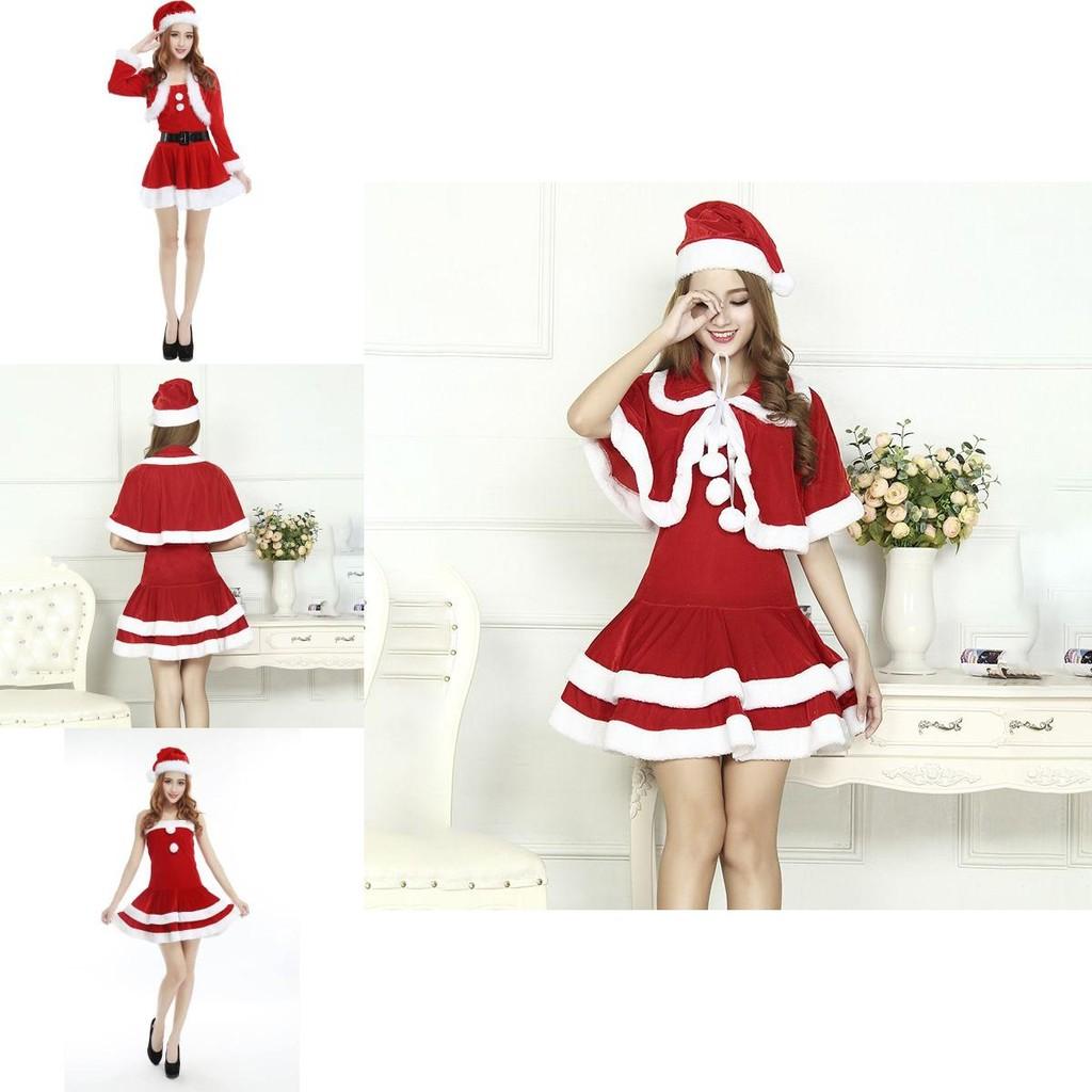 Festive Christmas Santa Claus Adult Female Velvet Cape Dress