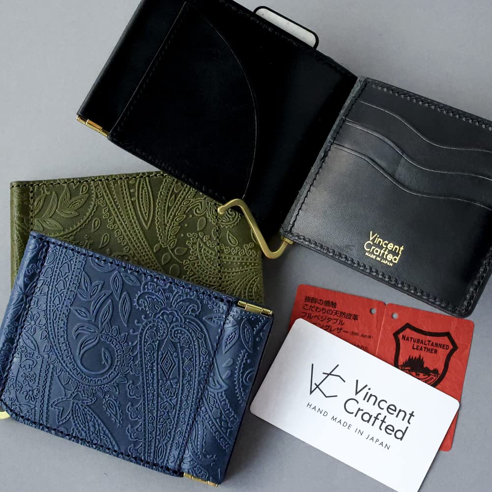 VINCENT CRAFTED Japanese Tochigi Leather Wallet with Money Clip, Bifold Wallet, Compact Wallet, Mini Wallet, Small Wallet for Men and Women, with
