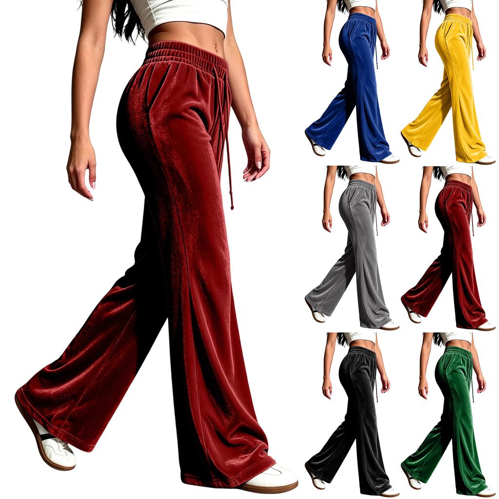 Women's Fashion High Waist Flare Pants, Casual Korean Velvet Trousers