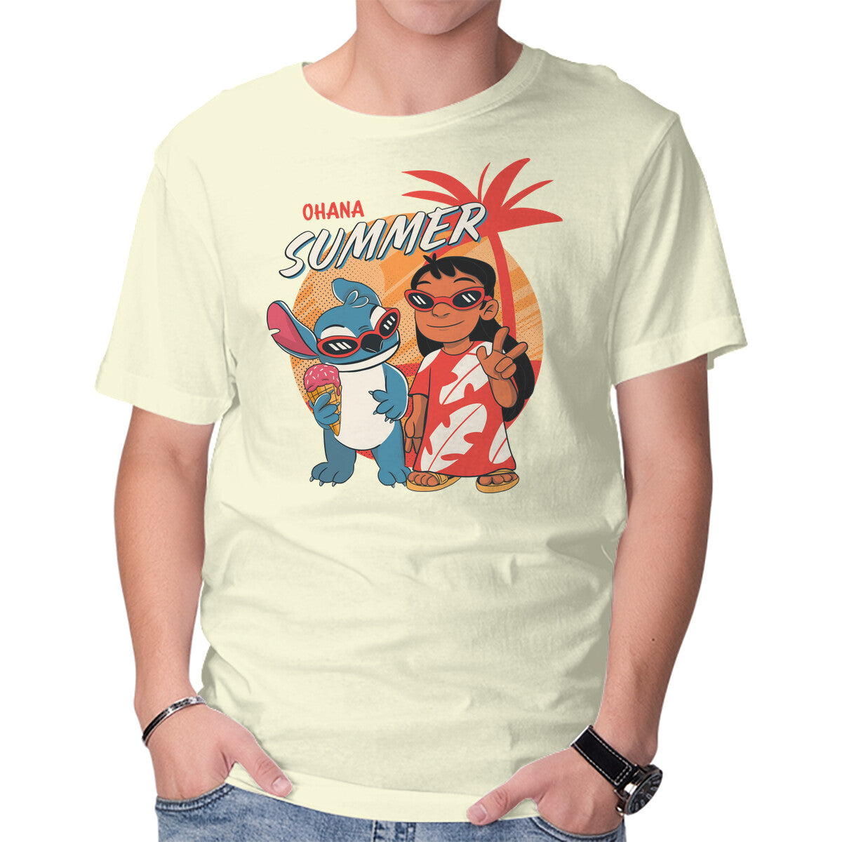 Unisex Crew Neck T-Shirt Ohana Summer Graphic Short Sleeve Casual Tee L