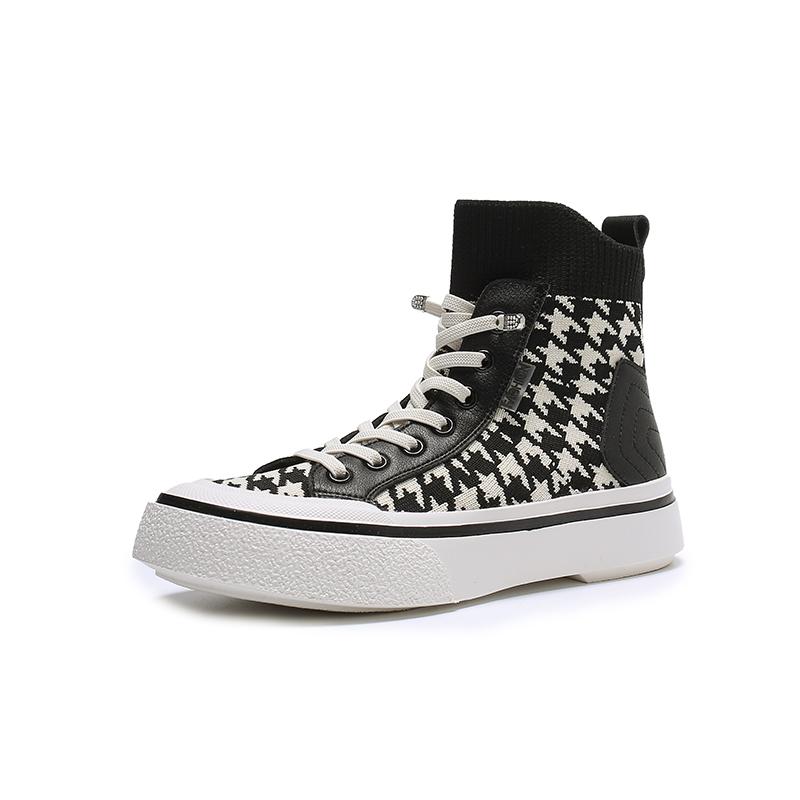 Cheap Hightop Low Genuine Leather+knitting Sneakers Lace Up Women's