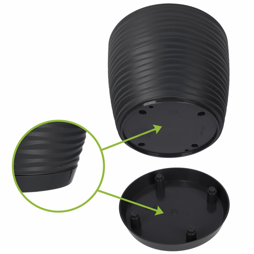 KADAX Doniczka Donica Na Kwiaty 13cm Osłonka Okrągła Kwietnik Plastikowa Antracyt