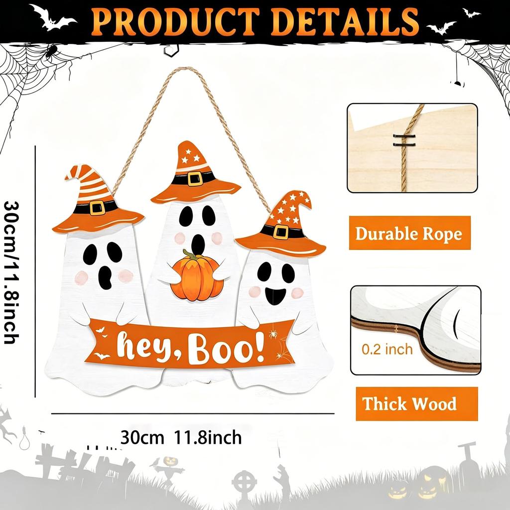 Wooden Halloween Pumpkin Hanging Sign Door Wall Decor Party Home Garden Decoration