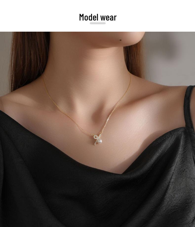 Korean Style Silver Clavicle Necklace with Zircon & Pearl