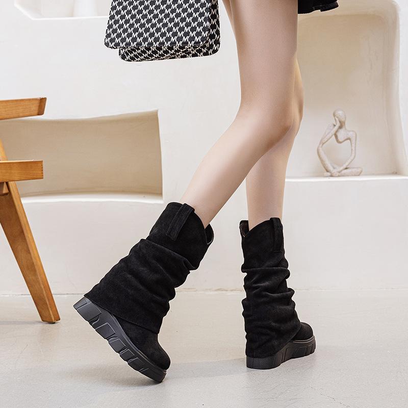 Pile Boots Women's 2025 Autumn and Winter New Short Boots Women's Height Increase Thin Women's Boots Fashion Design Sense Medium Tube Maillard