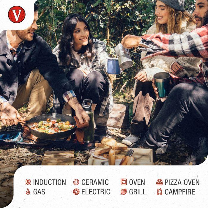 Poêle à Griller en Fonte Naturelle Induction 25x25cm pour le Feu, Barbecue, Four Victoria 38571 Noir 38571