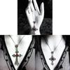 Gothic Large Baroque Silver Cross Pendant Necklace For Women With Geometric Design And Glass Charm