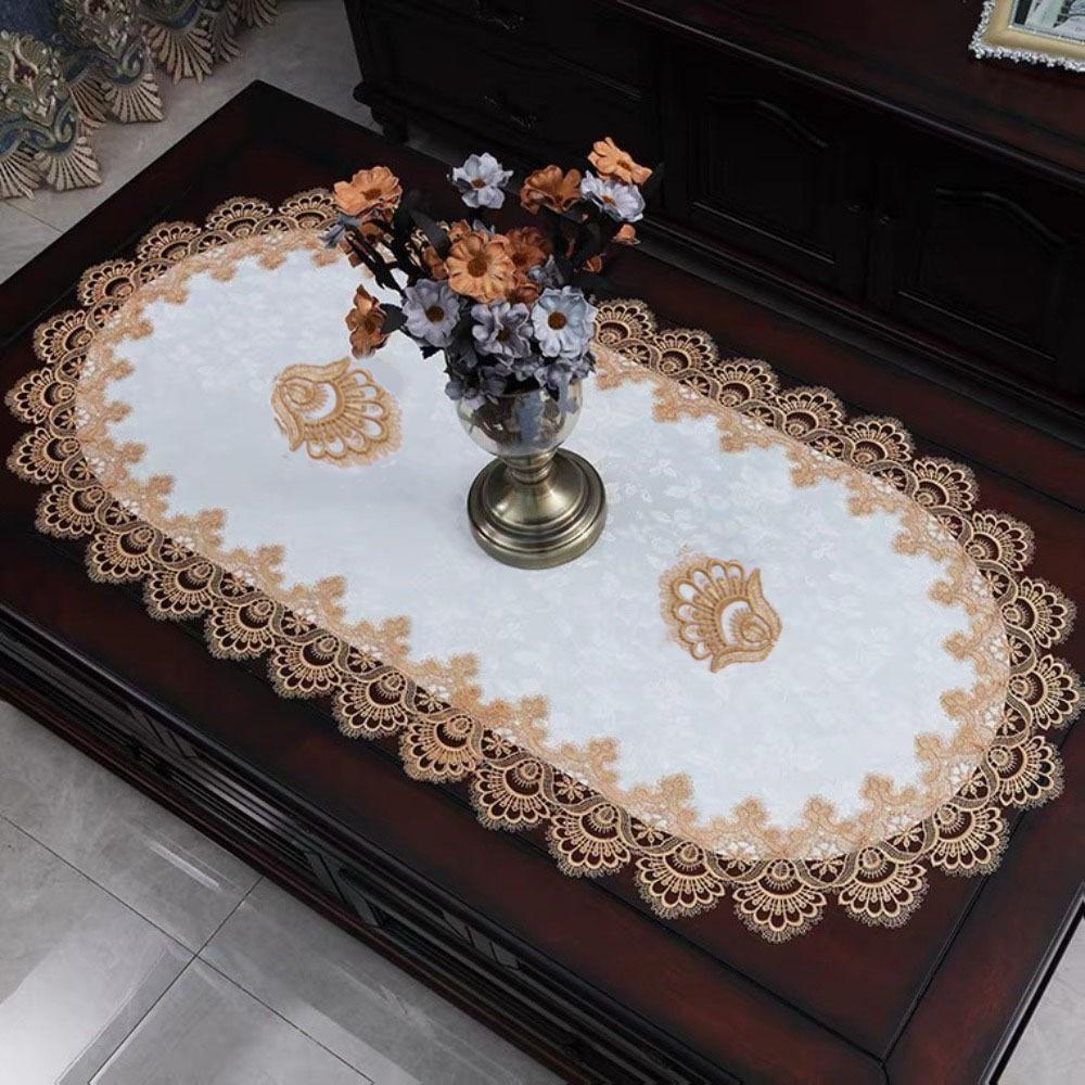 Dacron Teetischdecke Blumenstickerei Kaffeetisch Platzset Oval Spitze Tischdecke Wohnzimmer