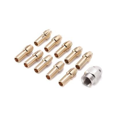 11 Stück Messing Spannzangen + Spannmutter Set 0,5-3,2mm Elektrischer Schleifer Vier-Lappen Kupferfutter 4,8mm Schaft