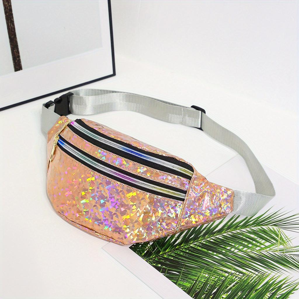 Bauchtasche Damen Laser Holografische Pailletten Brusttasche Umhängetasche Crossbody Tasche Damen Vielseitige Tasche Trendige Outdoor Sport Mode Handy Tasche