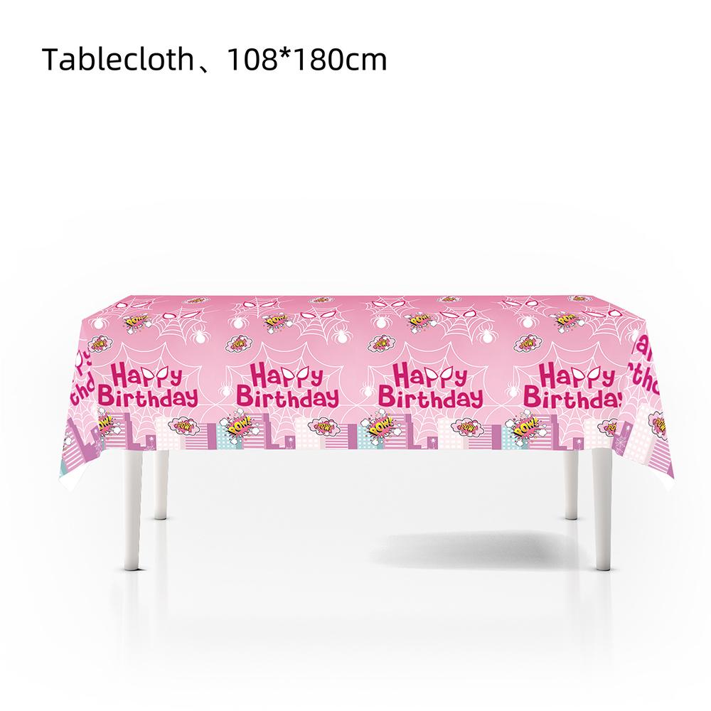 51-teiliges rosa Spinnen-Party-Geschirrset mit Tischdecke, Tellern, Bechern, Servietten