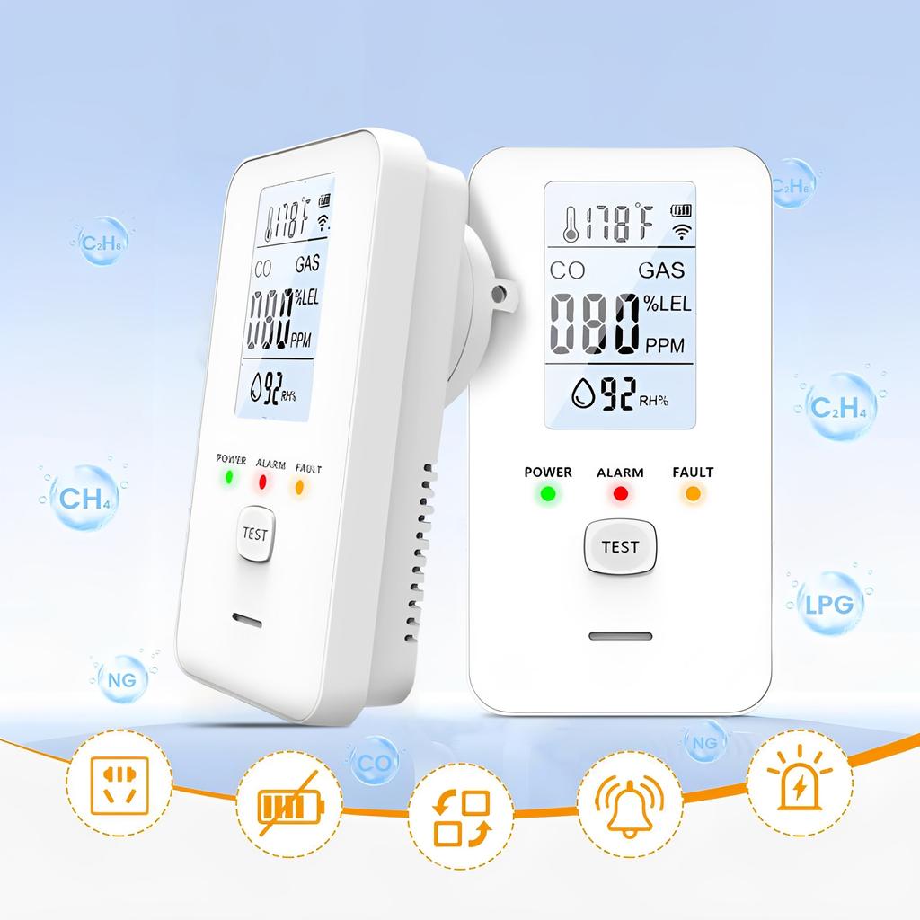 Natural Gas Detector Alarm Plug in with LED Color Display Rv Methane Gas Detector Fast Response for Home RV Camping Apartment