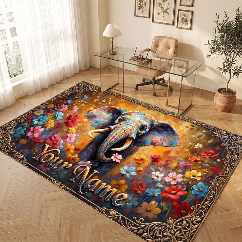 Floral Garden Theme Crystal Velvet Floor Rug Personalized Custom Name Text Warm Carpet Home Decoration
