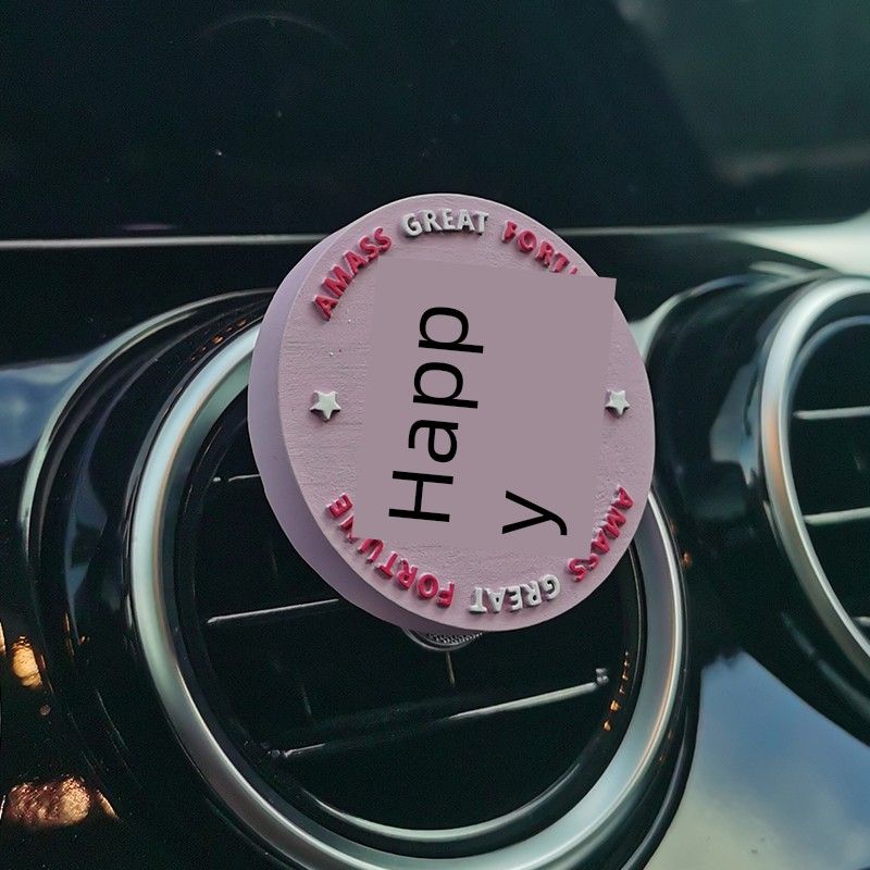 

Car Perfume Aromatherapy Car Air Conditioner Vent Decoration Favored Round Text Diffuser Stone Fragrance for Couples Purple Happy Word