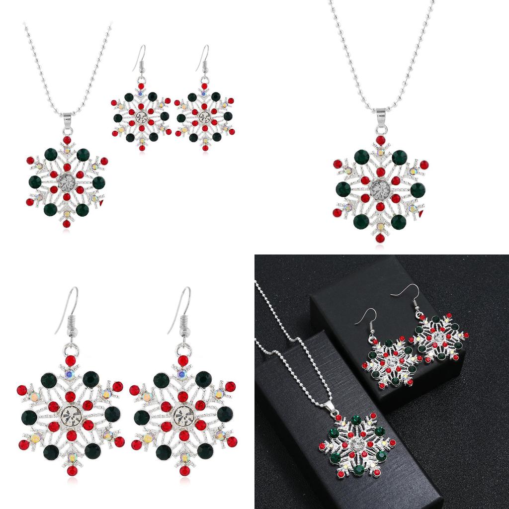 Snowflake Necklace Set With Rhinestone Decor And Alloy Chain Christmas For