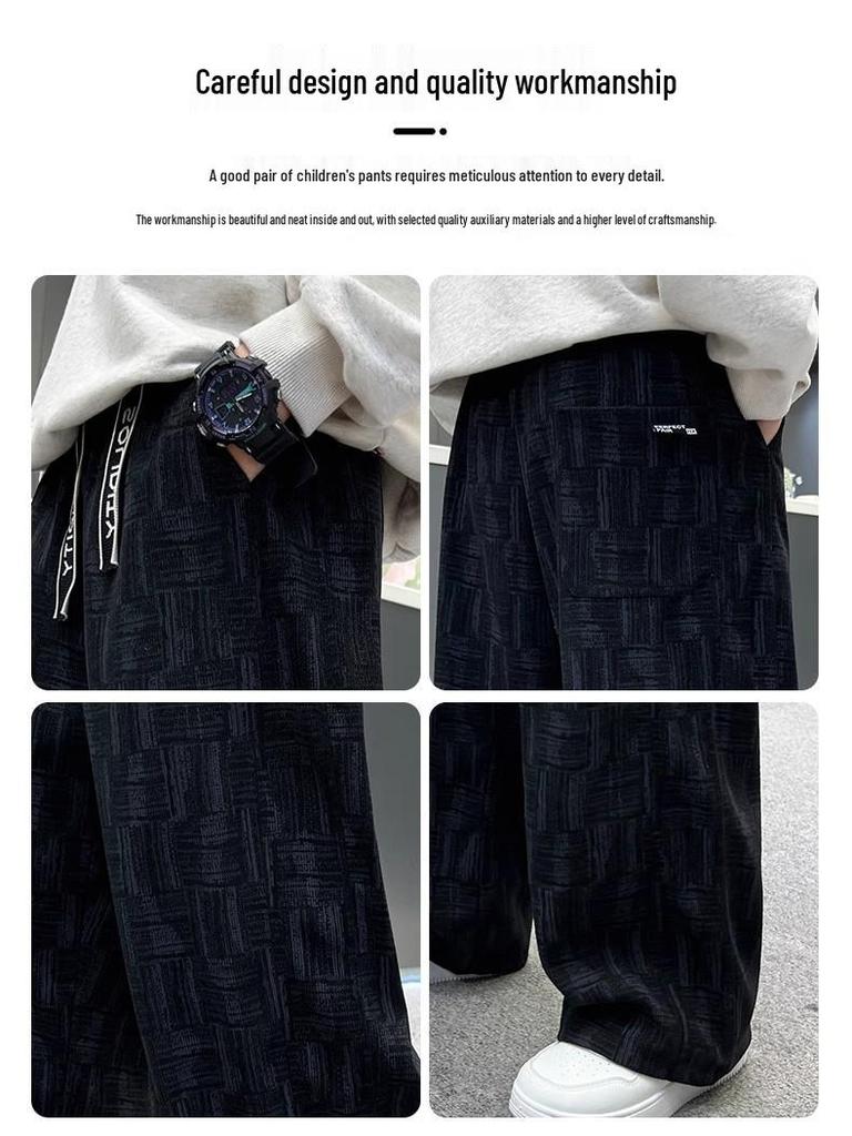 Boys' Fleece-Lined Straight-Leg Pants for Fall and Winter – Cozy Velvet, Loose Fit for Big Boys and Teens