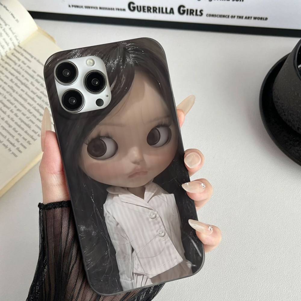 Dark Cute Girl Doll Art For IPhone 16 15 14 13 12 11 17 Pro Max Plus Wave Corrugated Phone Case Anti Drop Cover