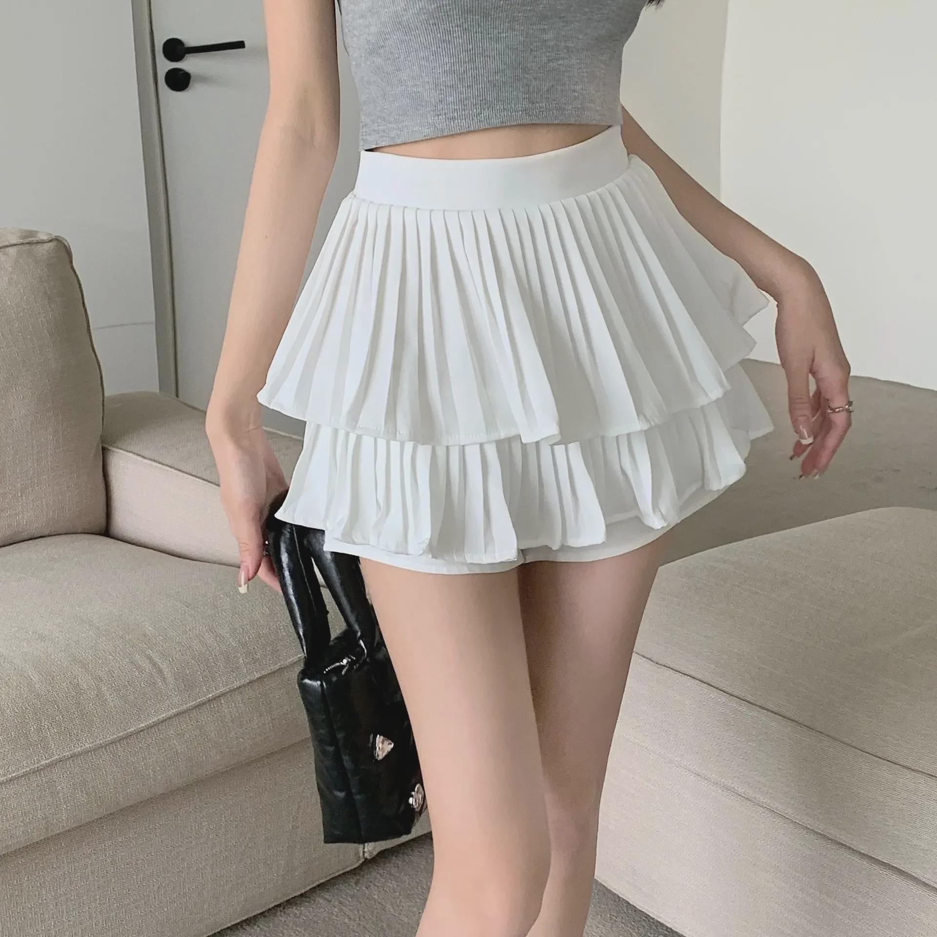 

Юбка А-силуэта с высокой талией, белая, плиссированная, для женщин - летний балетный стиль, защита от воздействия окружающей среды, короткая юбка-торт L