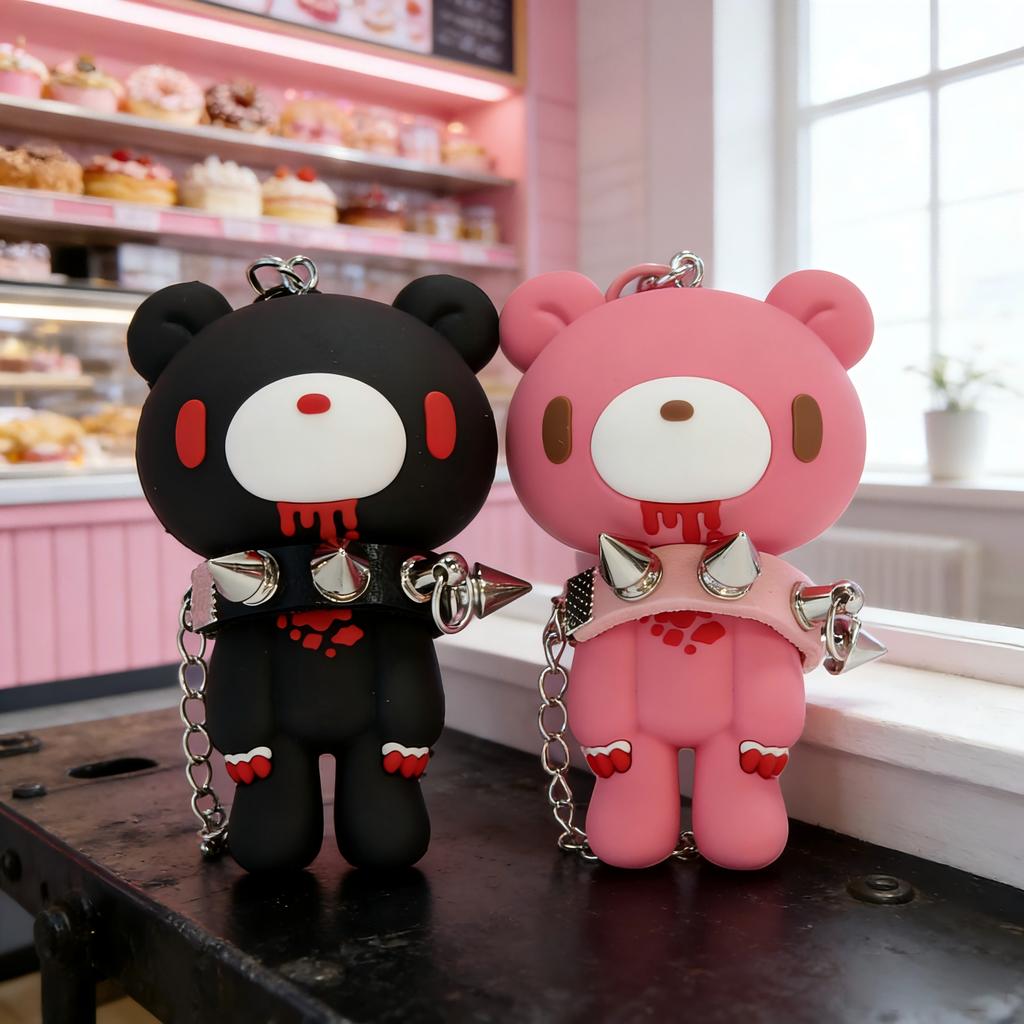Cute Bear Spiked Keychain, PVC Cartoon Pendant for Handbags/Backpacks, Gothic Punk Key Accessory