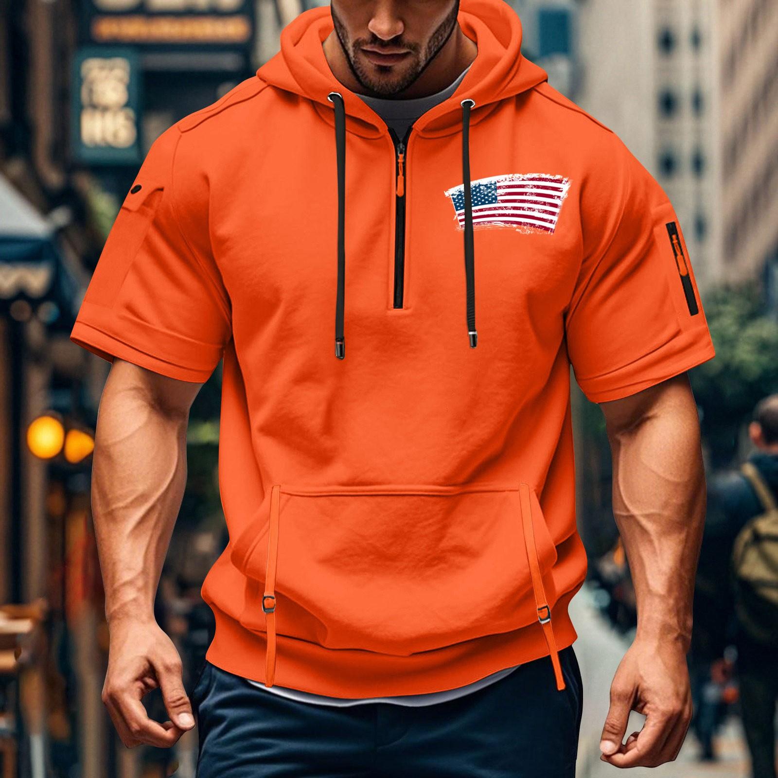 

Мужская летняя рубашка с принтом, карманом на молнии, коротким рукавом, капюшоном, мужская спортивная повседневная толстовка большого размера M шафрановый