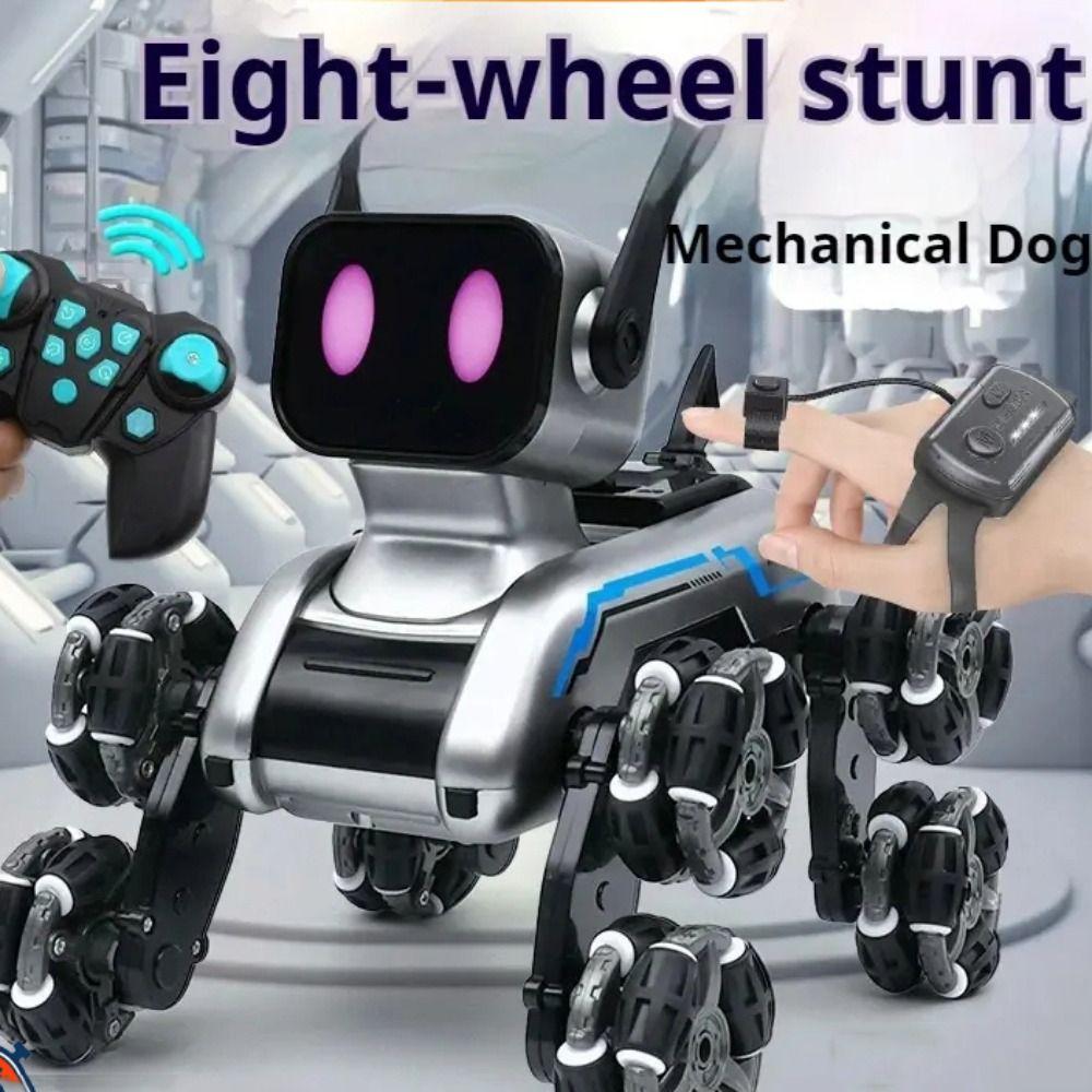 Eight Wheeled RC AI Robot Silver Remote Control Toy Dog Remote Control Robot Children's Gift